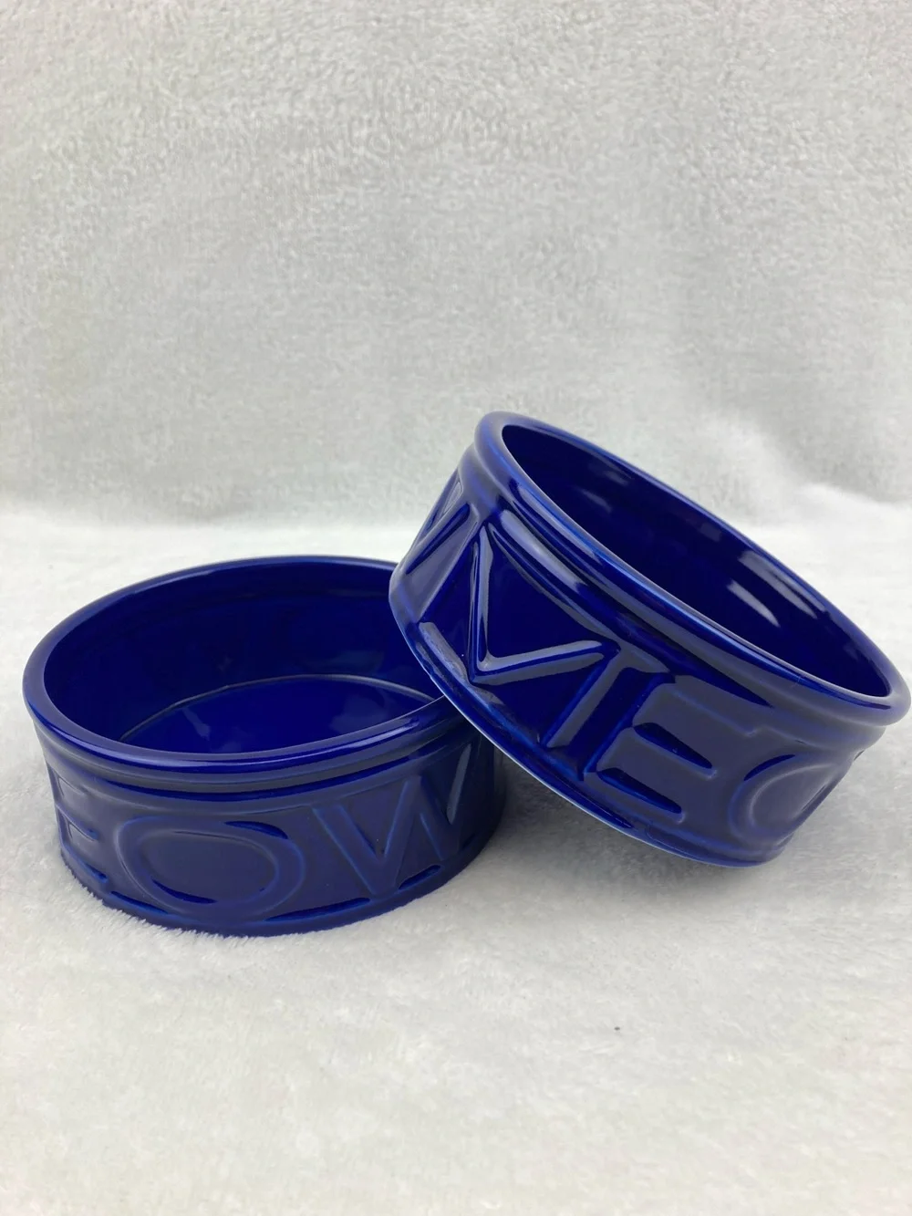 Cobalt Blue Meow Kitty Food Dishes Set of 2, 4.75” x 2”